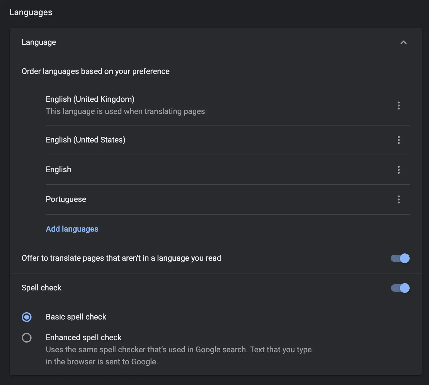 My list of preferred languages: UK English, US English, English, Portuguese